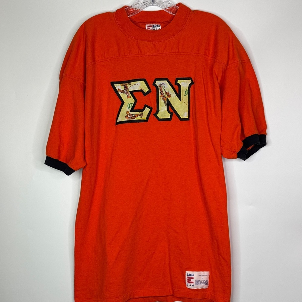 Vintage Sigma Nu Tigger Fraternity Shirt Eagle USA Orange Tshirt Size Large